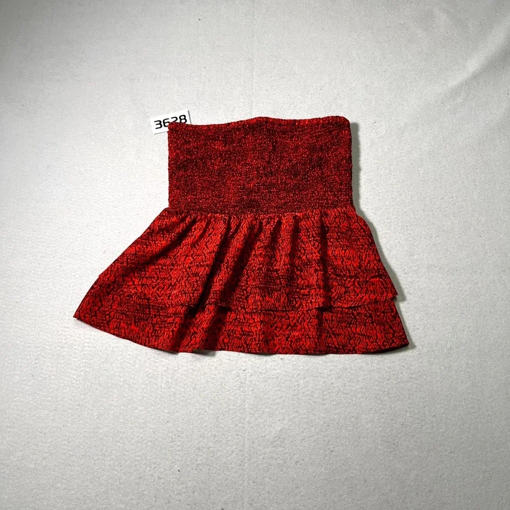 Michael Kors Mini Skirt Womens Small Red‎ Black Animal Print Smocked Ruffle Hem
